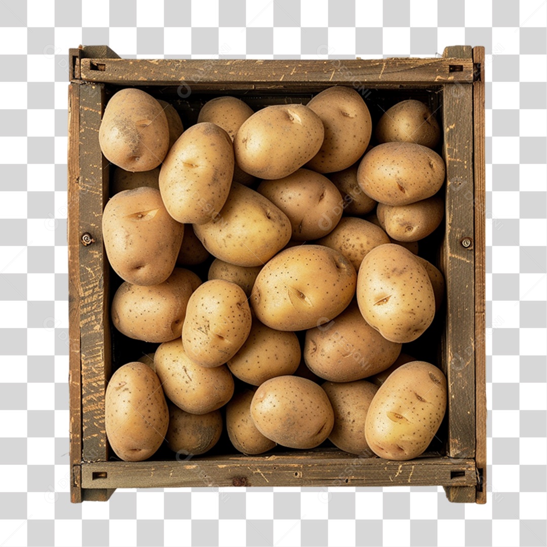 Caixa de Madeira com Frutas e Verduras PNG Transparente