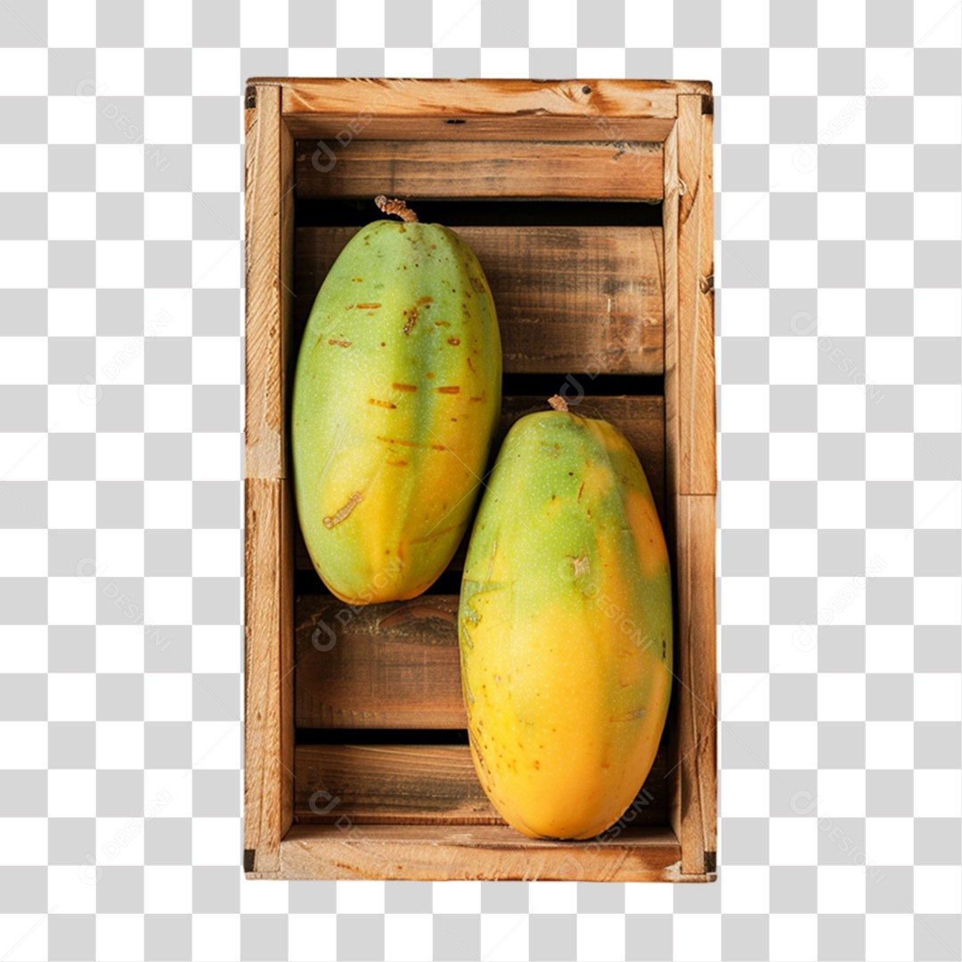 Caixa de Madeira com Frutas e Verduras PNG Transparente