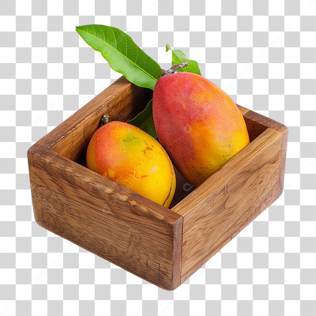 Caixa de Madeira com Frutas e Verduras PNG Transparente