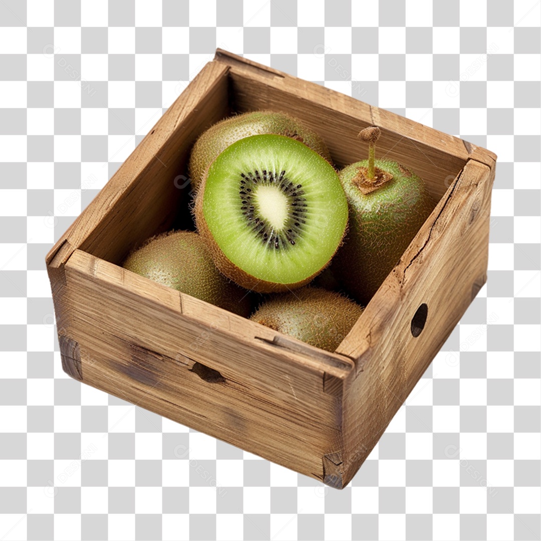Caixa de Madeira com Frutas e Verduras PNG Transparente
