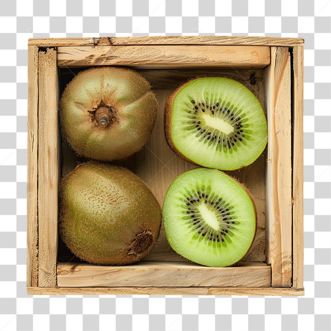 Caixa de Madeira com Frutas e Verduras PNG Transparente