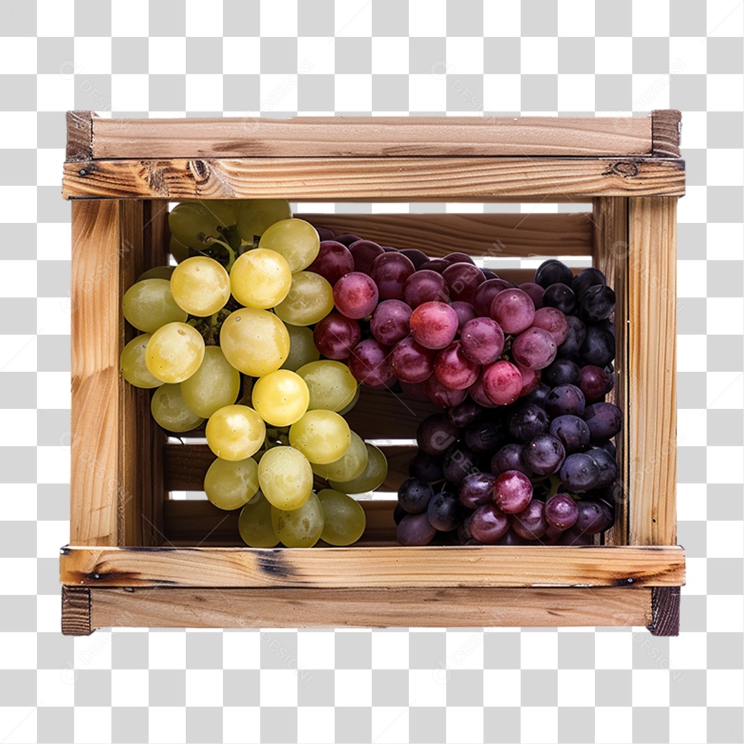 Caixa de Madeira com Frutas e Verduras PNG Transparente