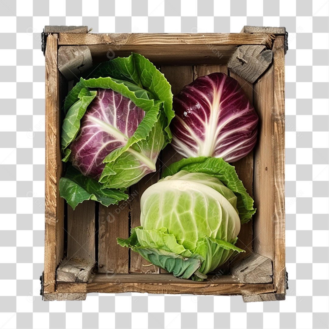 Caixa de Madeira com Verduras PNG Transparente