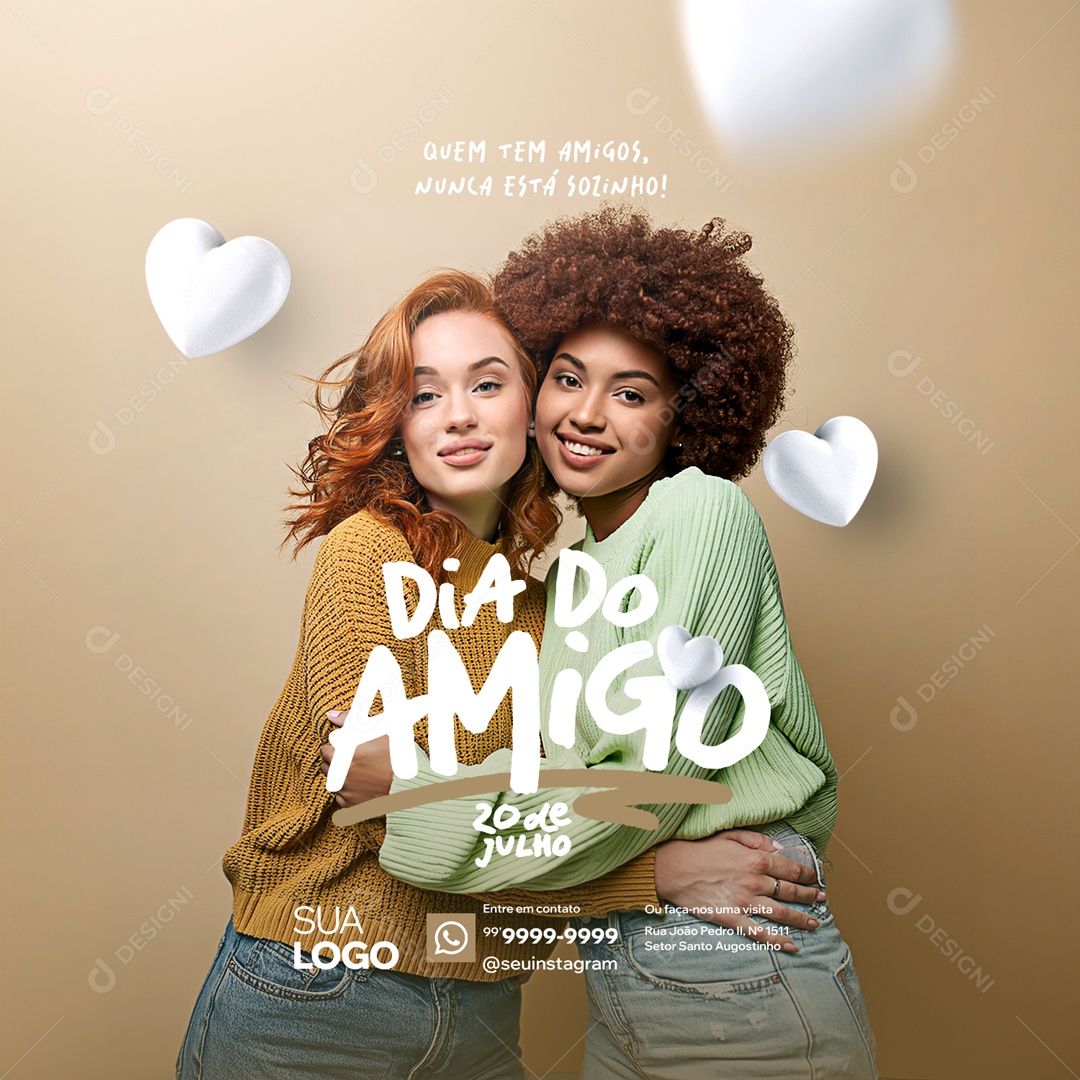 Dia do Amigo 20 de Julho quem tem Amigos Nunca está Sozinho Social Media PSD Editável