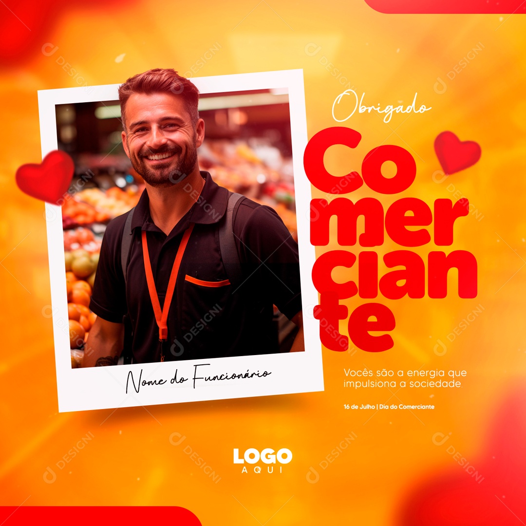 Dia do Comerciante 16 de Julho Obrigado Social Media PSD Editável