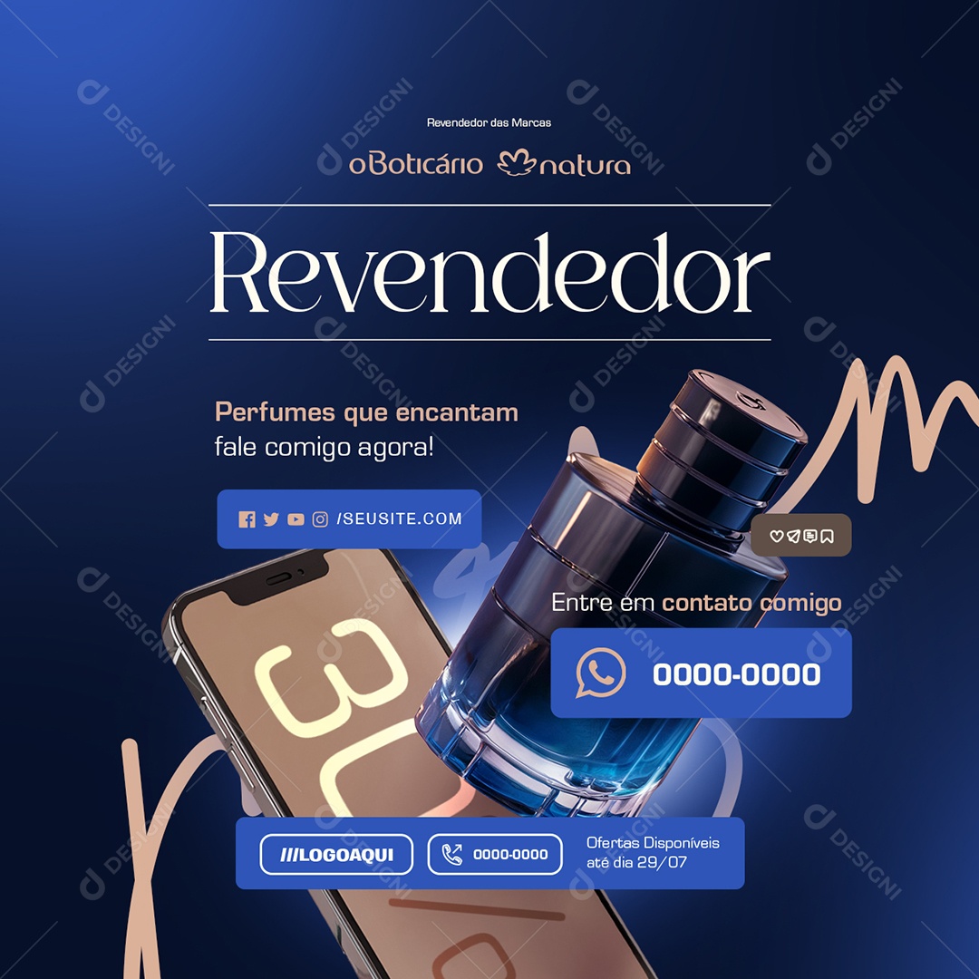 Revendedor de Perfumes Entre em Contato Social Media PSD Editável