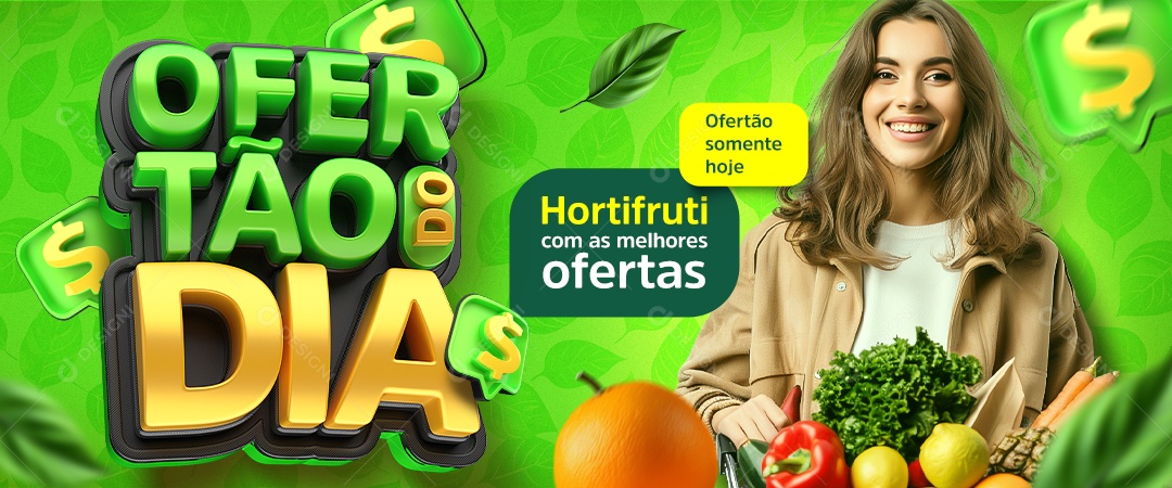 Banner Ofertão do Dia Aproveite Hortifruti com as Melhores Ofertas Social Media PSD Editável
