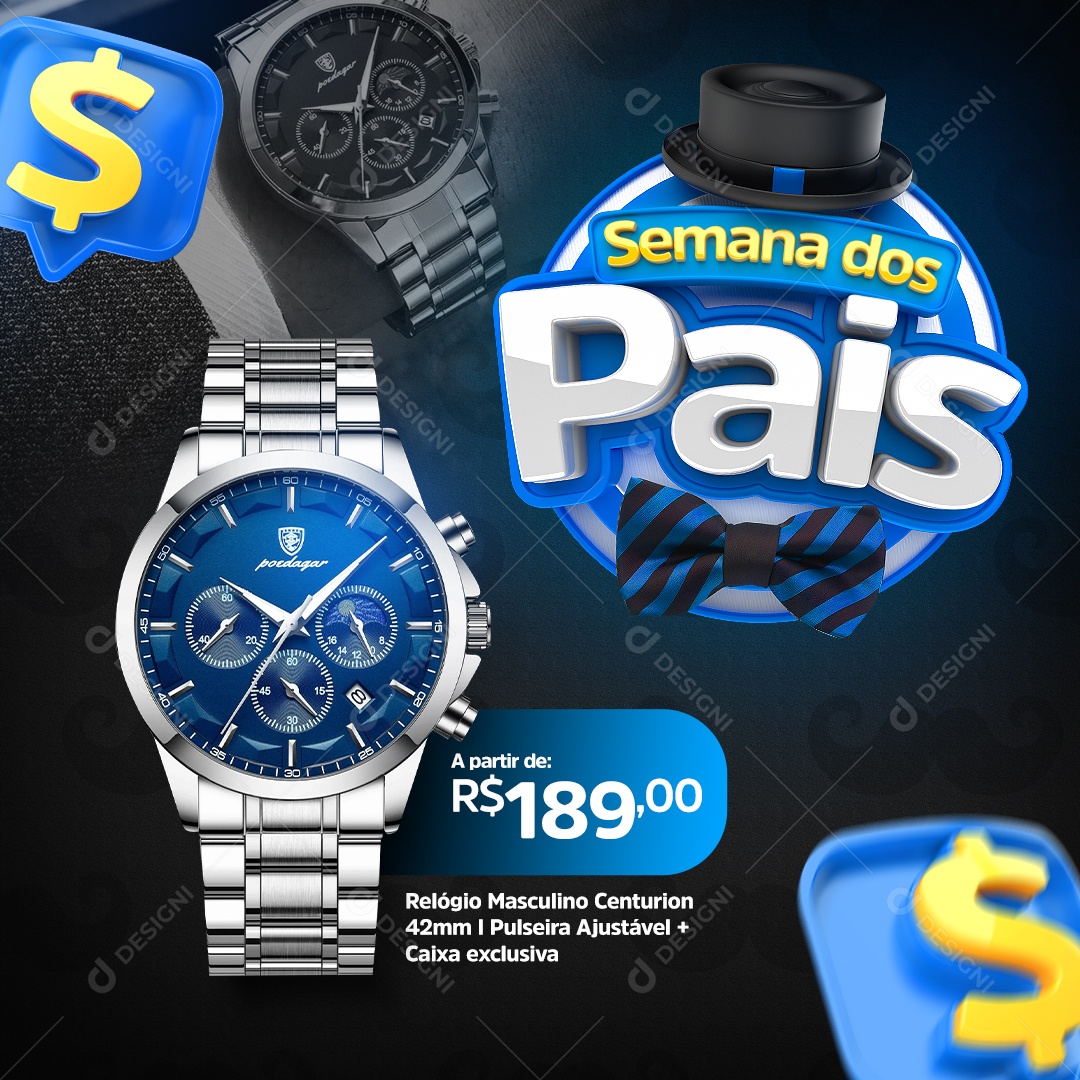 Semana dos Pais Relógio Masculino Centurion Social Media PSD Editável