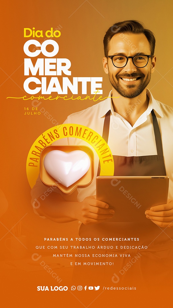 Story Dia do Comerciante 16 de Julho Parabéns a todos Social Media PSD Editável