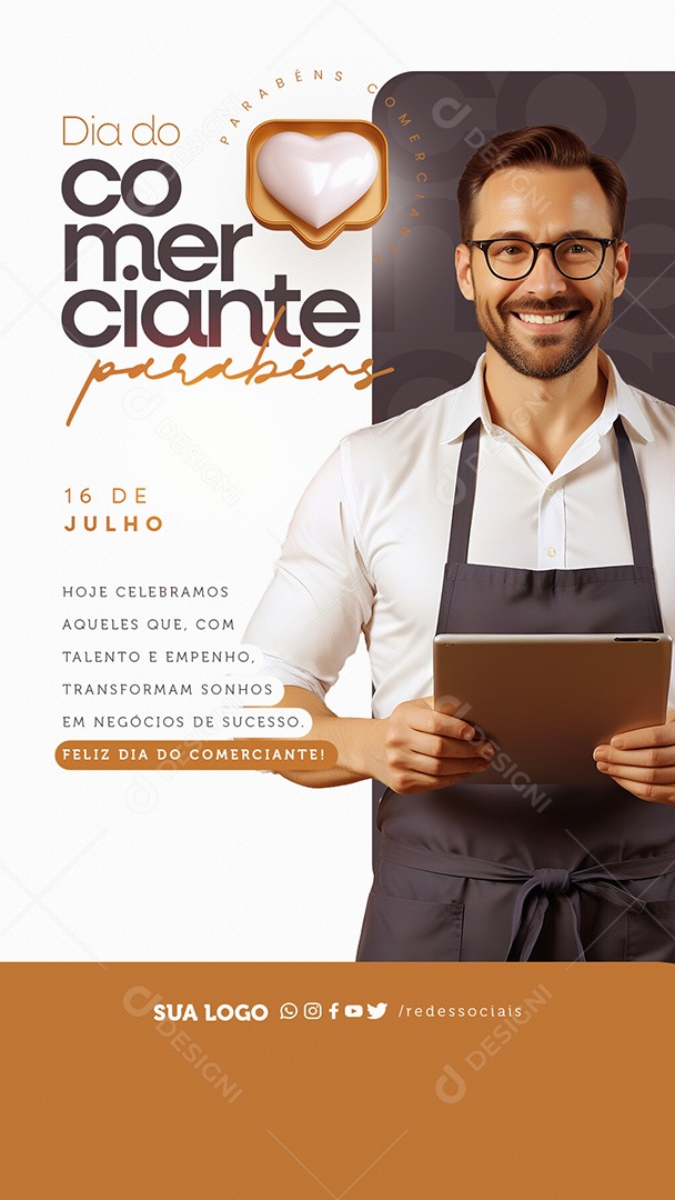 Story Dia do Comerciante 16 de Julho Hoje Celebramos Social Media PSD Editável