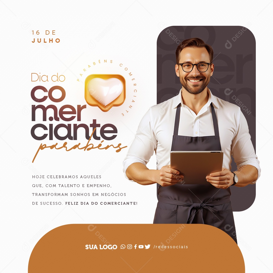 Dia do Comerciante 16 de Julho Hoje Celebramos Social Media PSD Editável