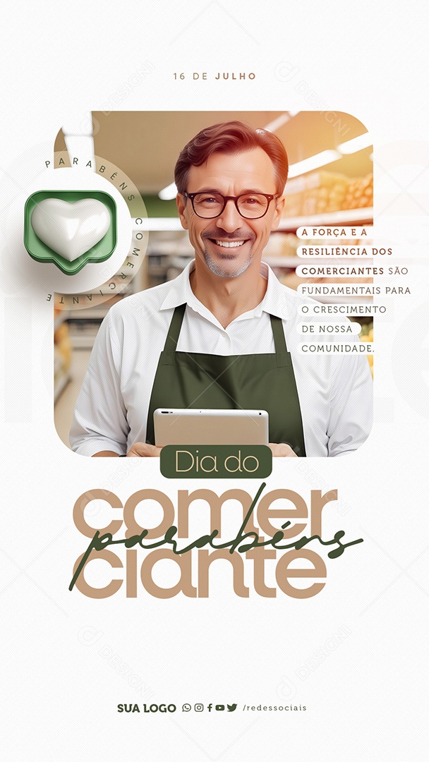 Story Dia do Comerciante 16 de Julho Social Media PSD Editável