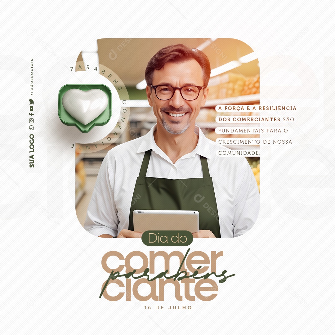Dia do Comerciante 16 de Julho Social Media PSD Editável
