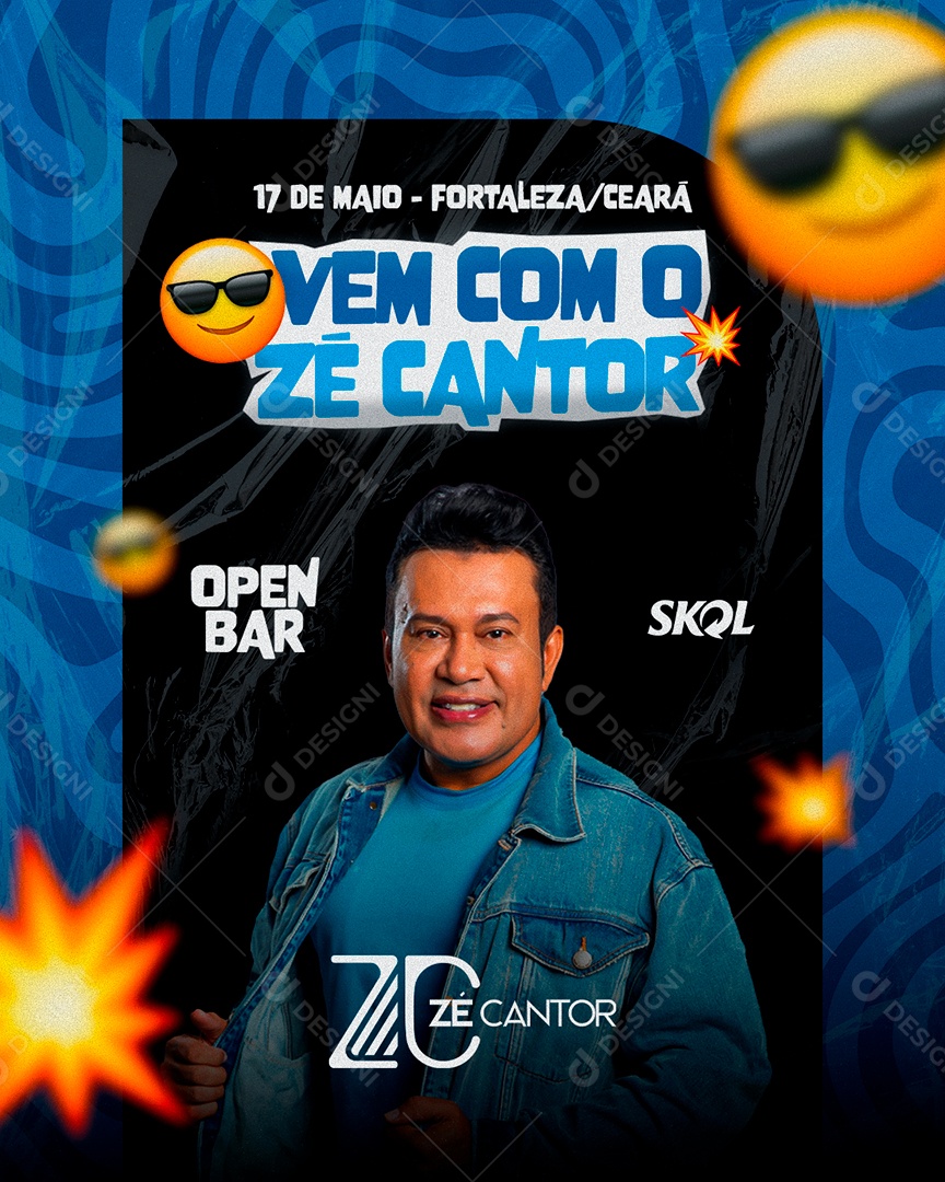 Flyer Evento Vem Com o Zé Cantor Feed Social Media PSD Editável