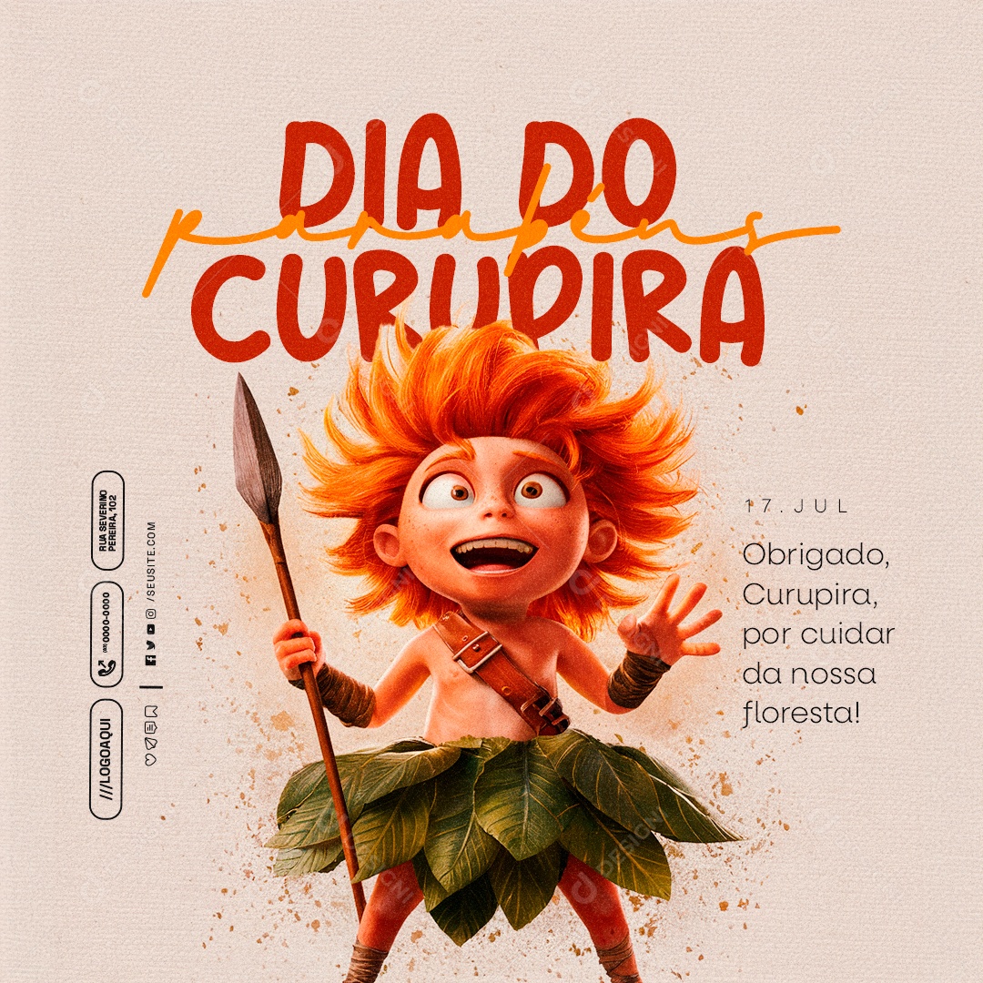 Dia do Curupira 17 de Julho Parabéns Social Media PSD Editável