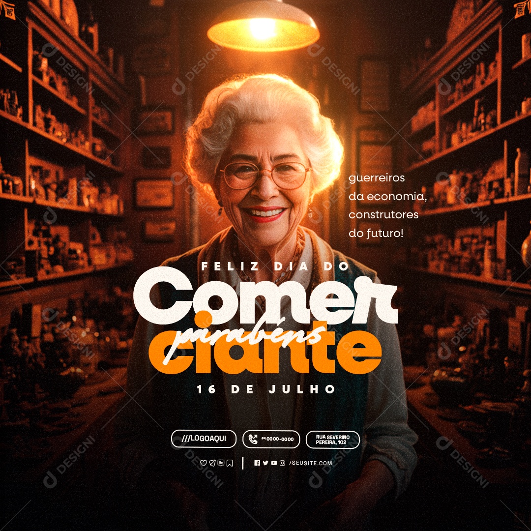 Dia do Comerciante 16 De Julho Parabéns Social Media PSD Editável
