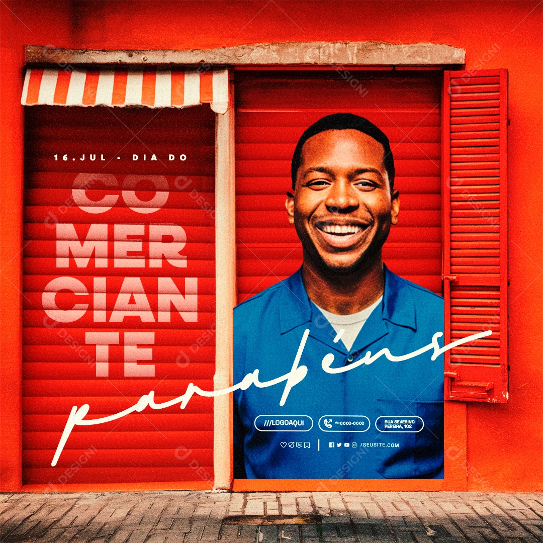 Dia do Comerciante 16 De Julho Parabéns Social Media PSD Editável