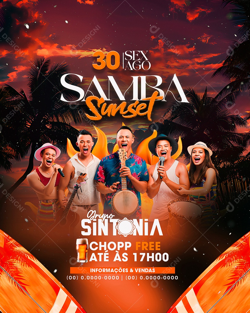 Flyer Samba Sunset Grupo Sintonia Social Media PSD Editável