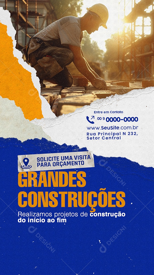 Story Grandes Construções Realizamos Projetos de Construção Social Media PSD Editável