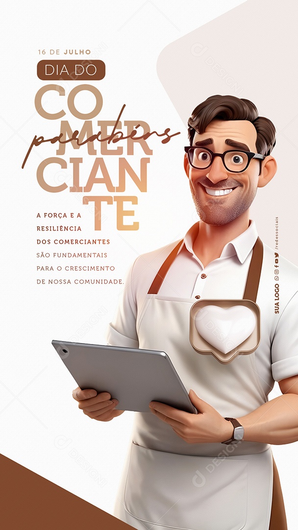Story Dia do Comerciante 16 de Julho Parabéns Social Media PSD Editável