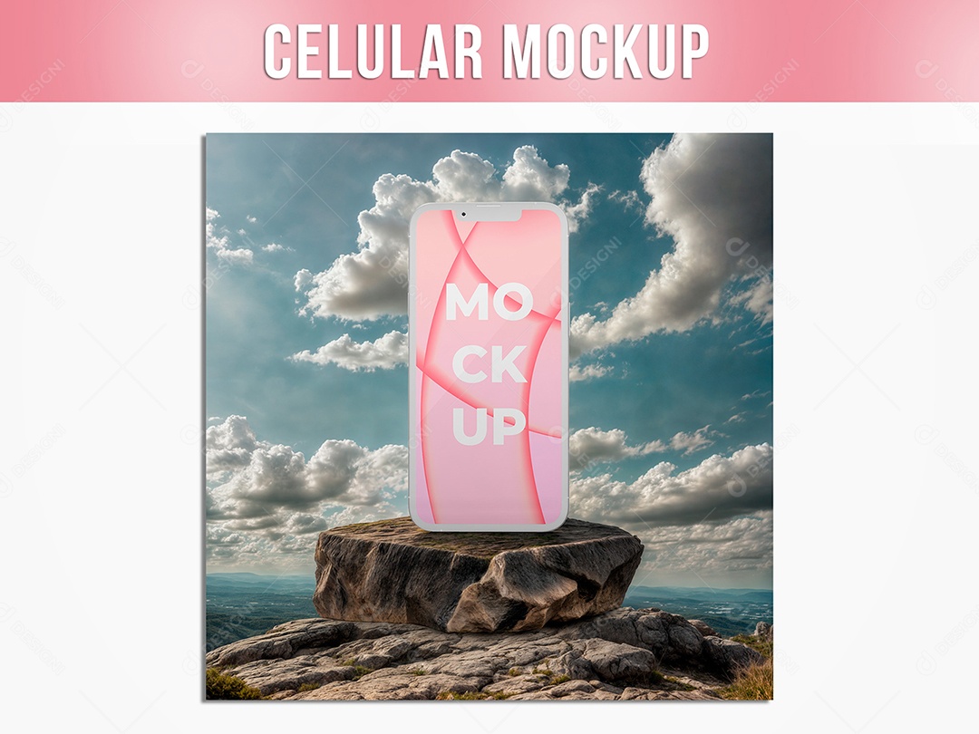 Celular na Pedra Mockup PSD Editável