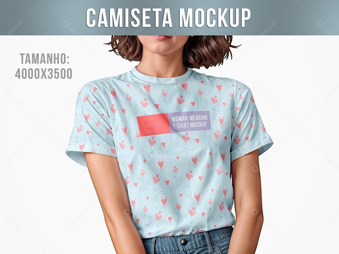 Camiseta em Mulher Mockup PSD Editável