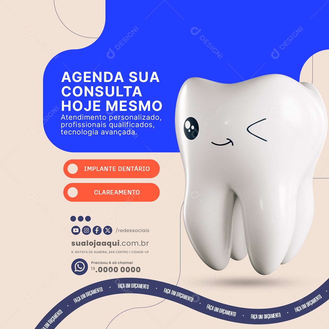 Dentista Agenda sua Consulta Hoje Mesmo Social Media PSD Editável