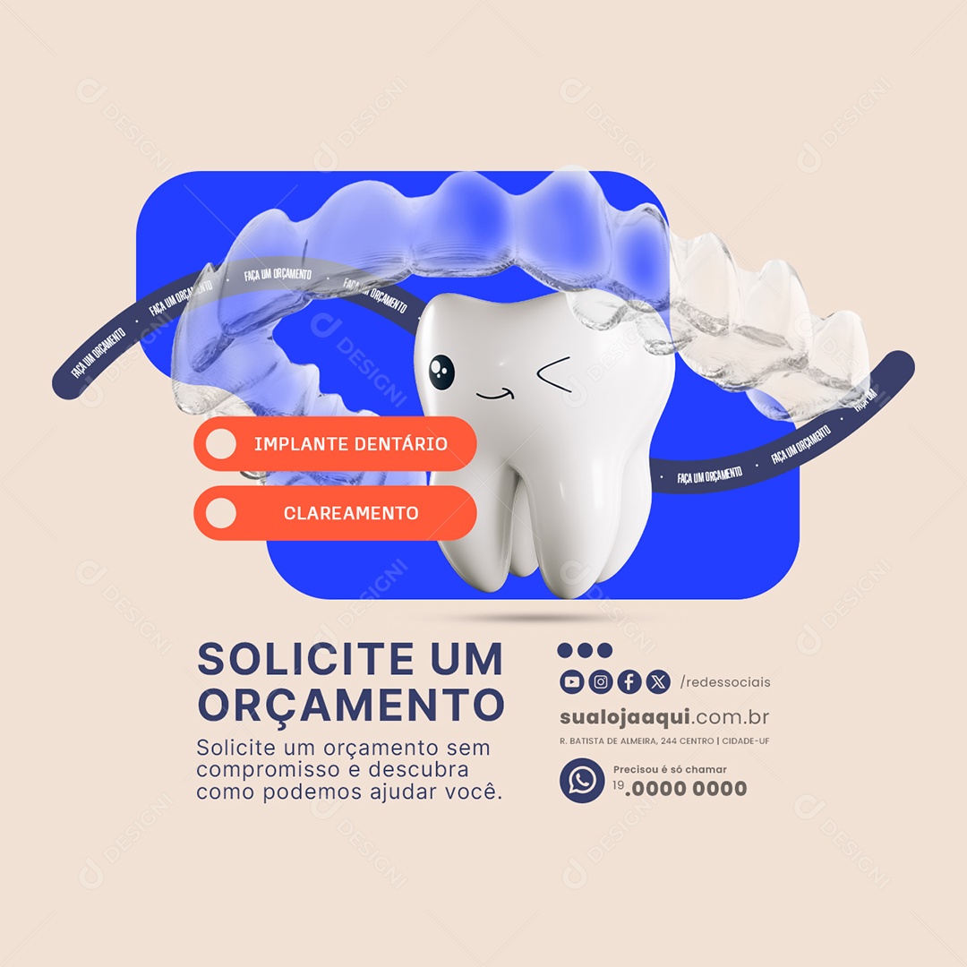 Dentista Solicite um Orçamento Social Media PSD Editável