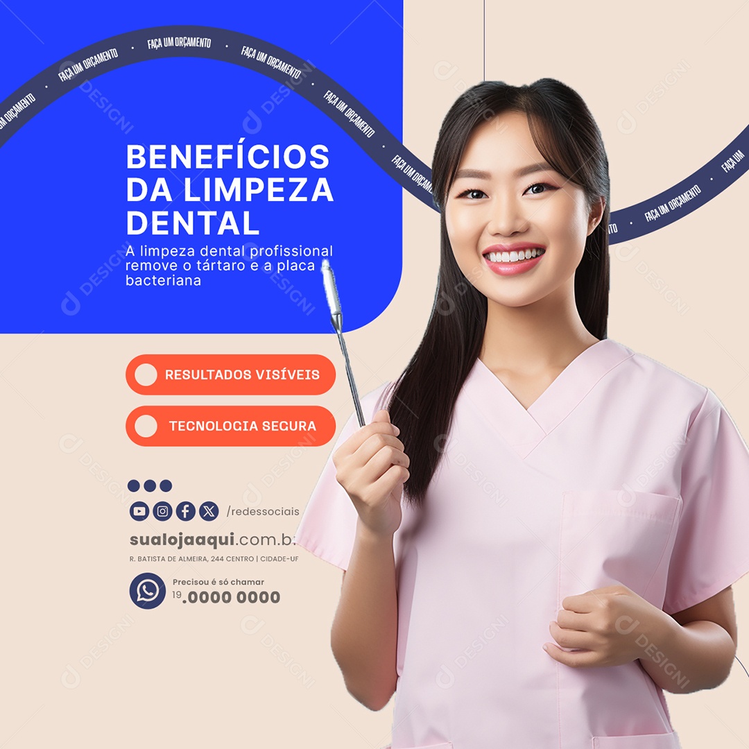 Dentista Benefícios da Limpeza Dental Social Media PSD Editável