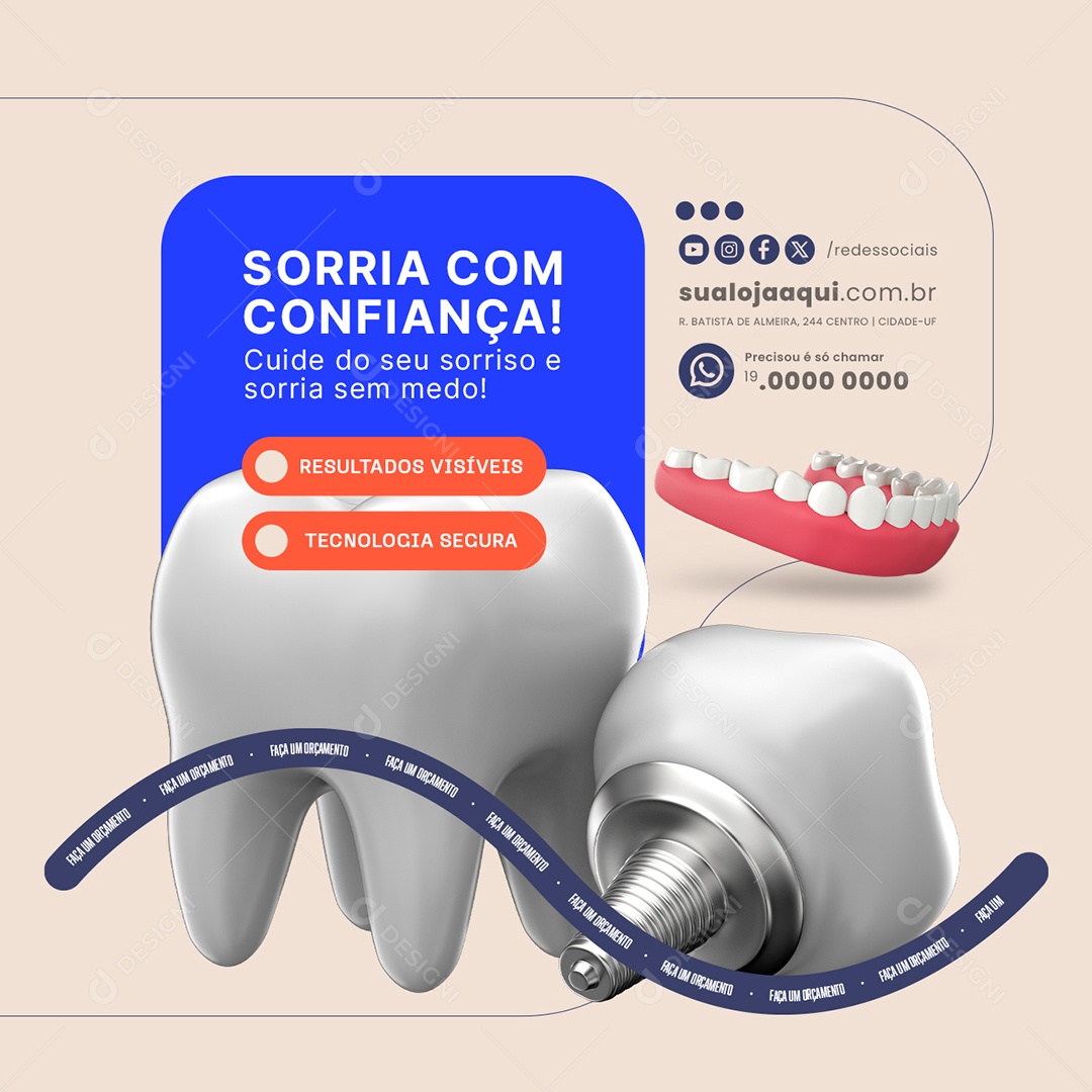 Dentista Sorria com Confiança Social Media PSD Editável
