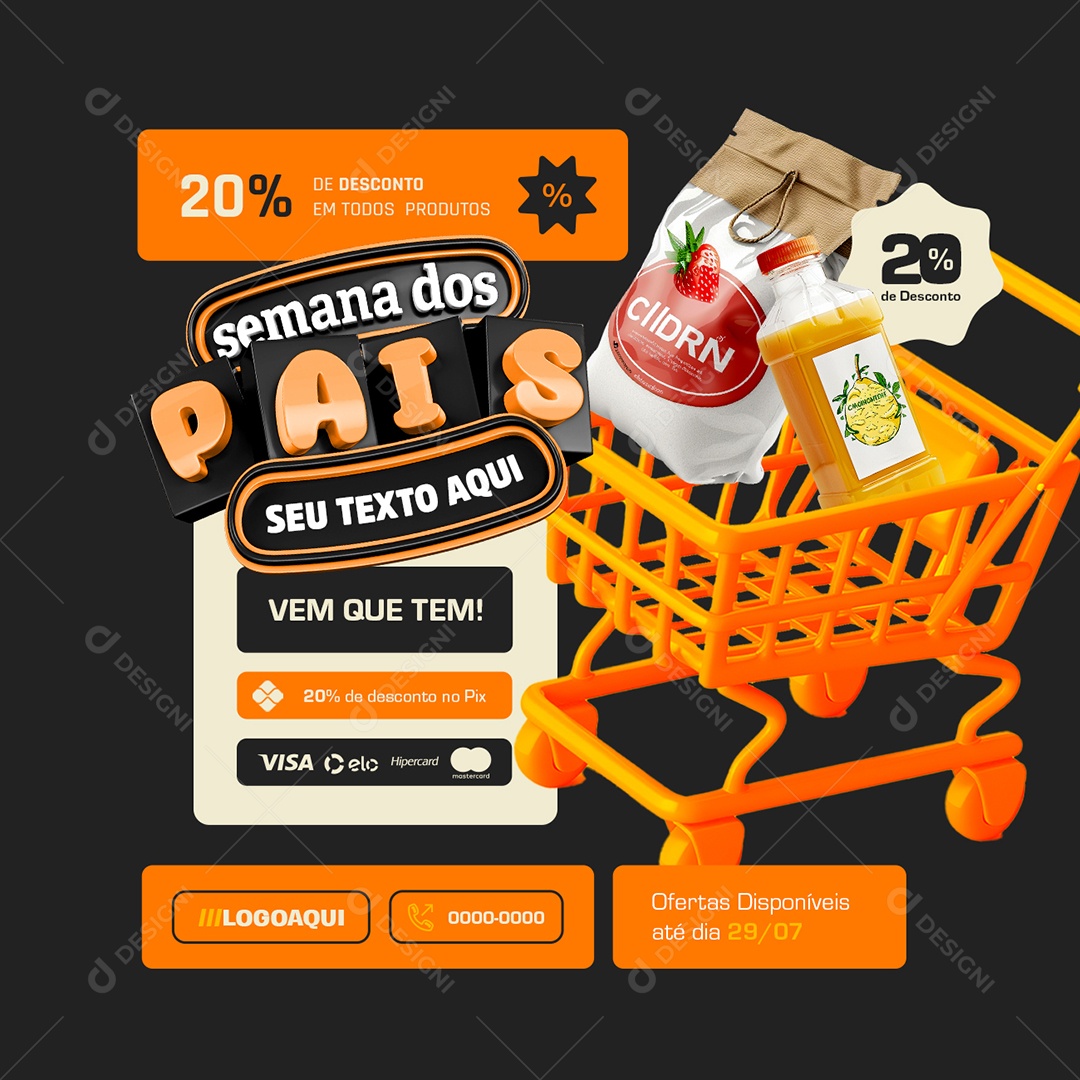 Social Media Supermercado Semana dos Pais 20% de Desconto PSD Editável