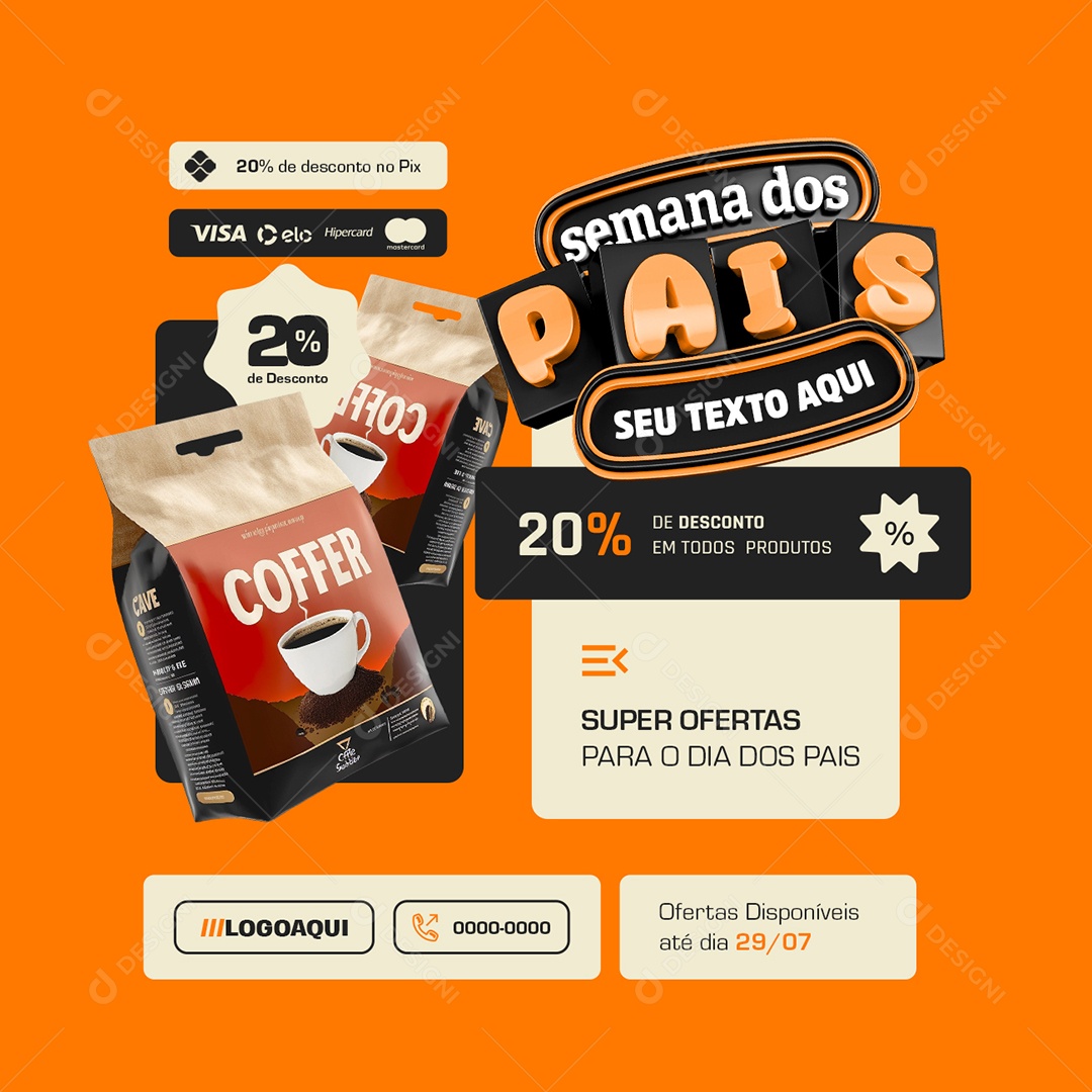 Supermercado Semana dos Pais 20% de Desconto Social Media PSD Editável