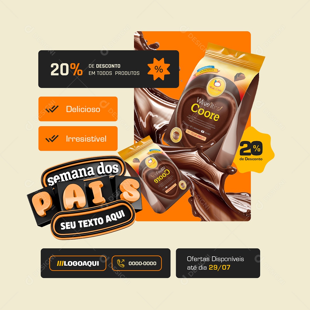 Supermercado Semana dos Pais Delicioso Irresistível Social Media PSD Editável