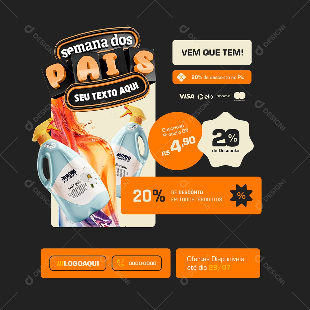 Supermercado Semana dos Pais Ofertas Disponíveis Social Media PSD Editável