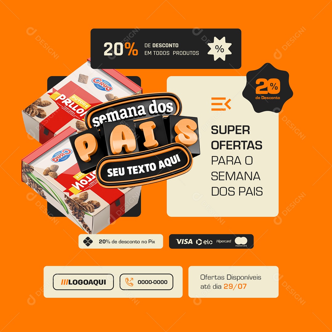 Supermercado Semana dos Pais 20% de Desconto no Pix Social Media PSD Editável