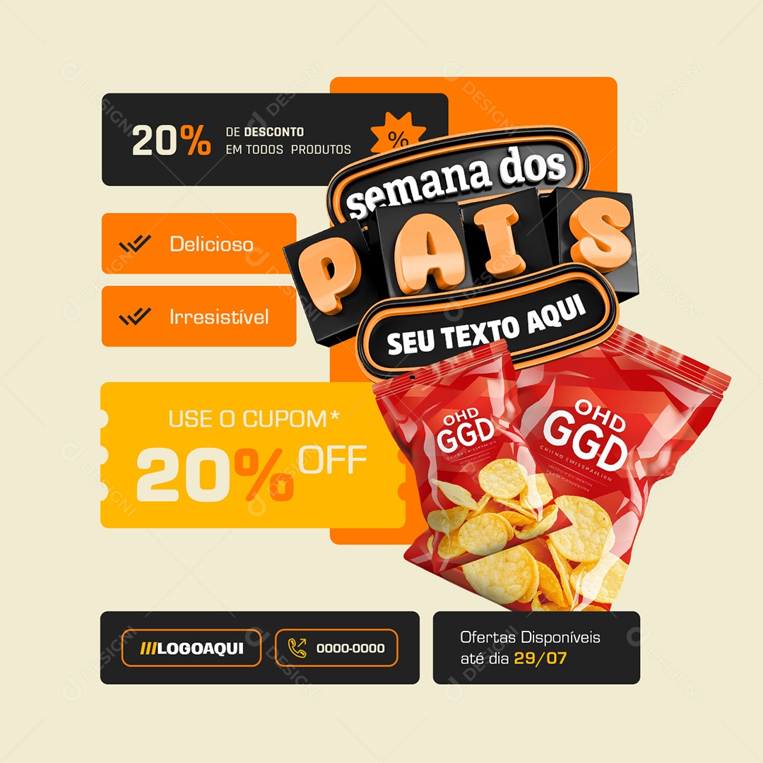 Supermercado Semana dos Pais Use o Cupom 20% Off Social Media PSD Editável