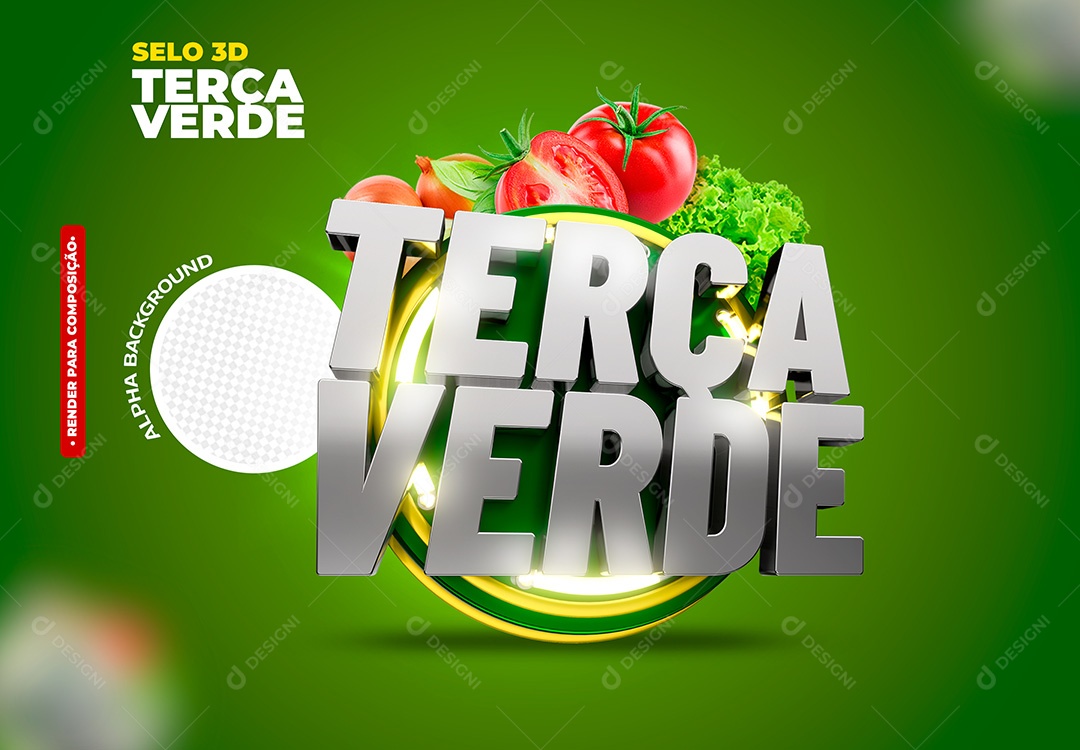 Terça Verde Selo 3D para Composição PSD
