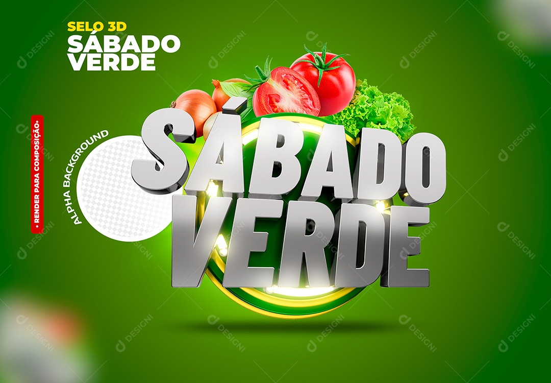 Sábado Verde Selo 3D para Composição PSD
