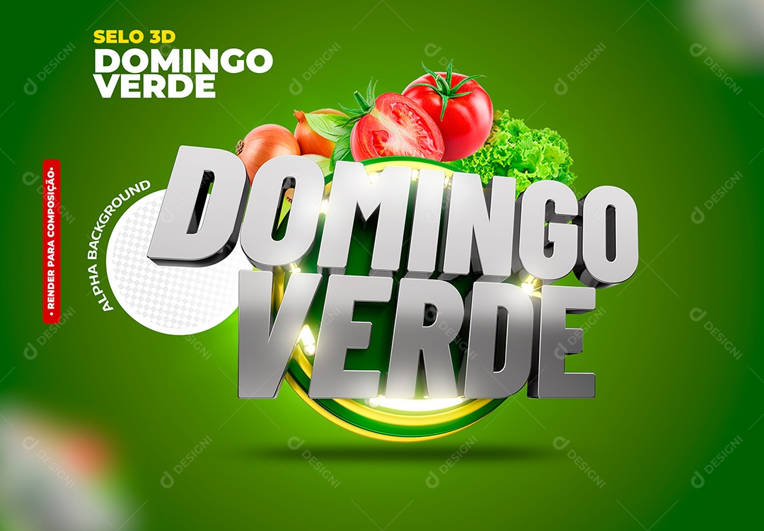 Domingo Verde Selo 3D para Composição PSD