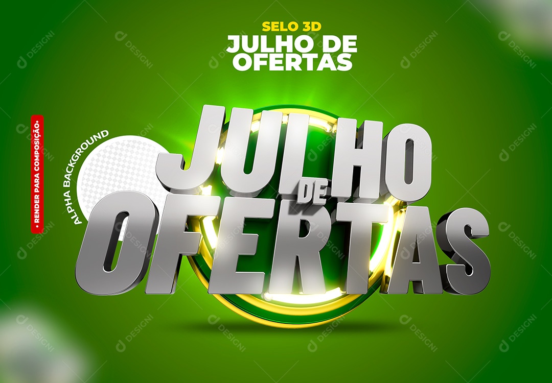 Julho de Ofertas Selo 3D para Composição PSD