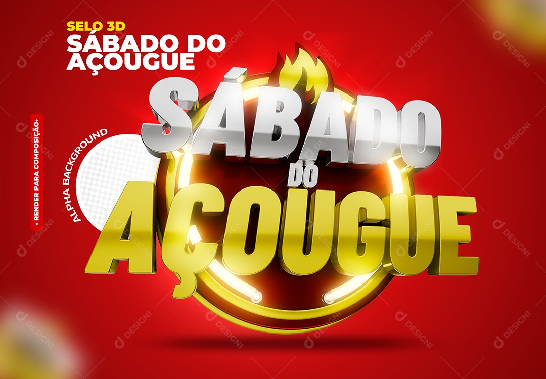 Sábado do Açougue Selo 3D para Composição PSD