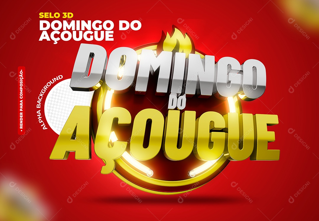 Domingo de Açougue Selo 3D para Composição PSD
