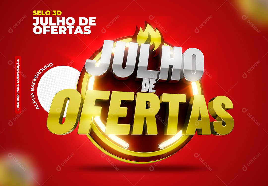 Julho de Oferta Selo 3D para Composição PSD