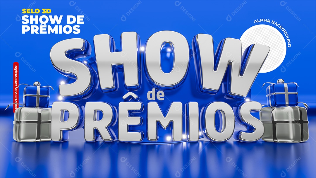 Show de Prêmios Selo 3D Branco Azul para Composição PSD