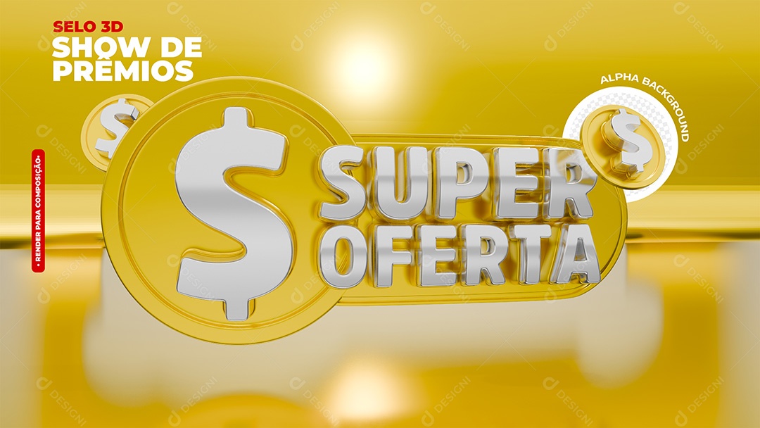 Super Ofertas Selo 3D Branco Dourado para Composição PSD