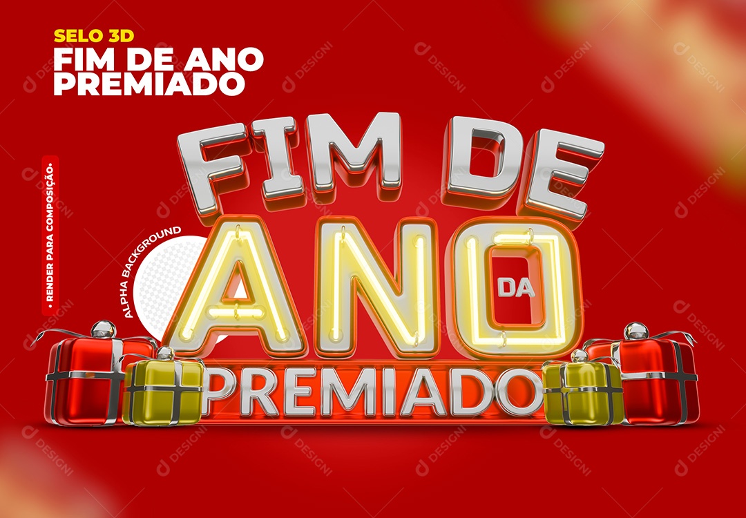 Fim de Ano Premiado Selo 3D para Composição PSD