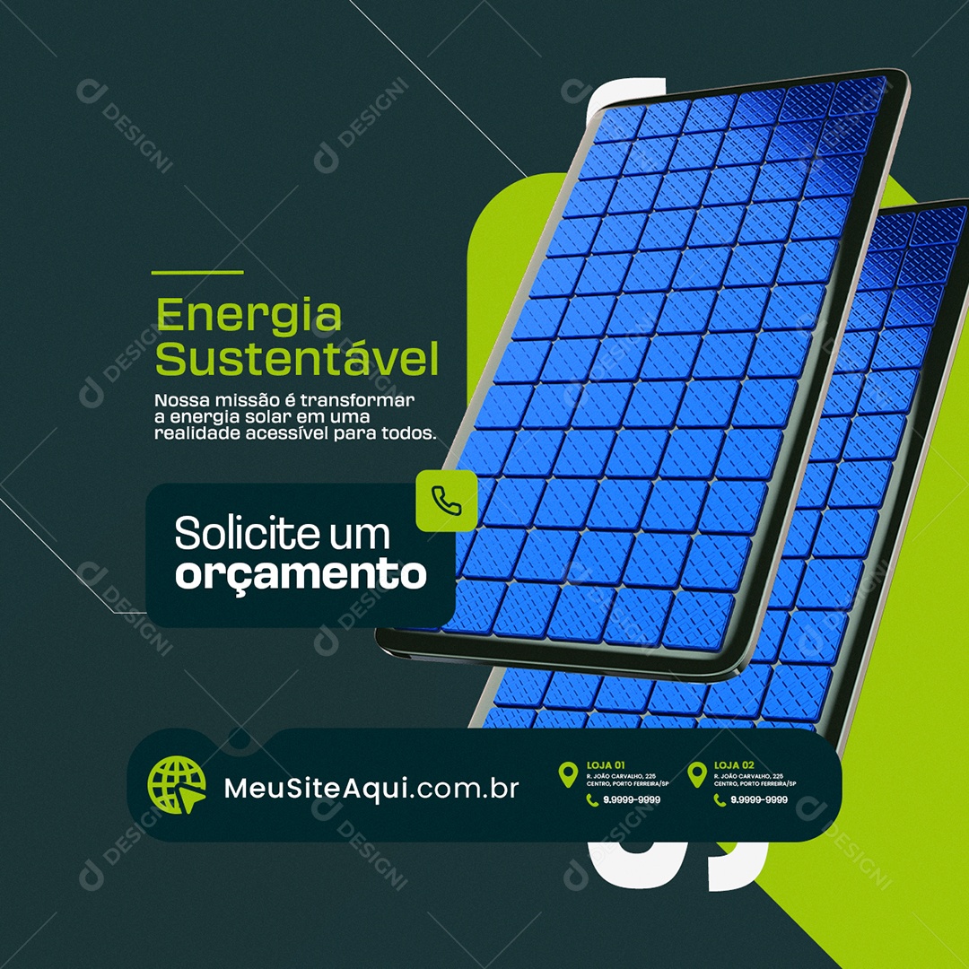 Energia Solar Solicite um Orçamento Social Media PSD Editável