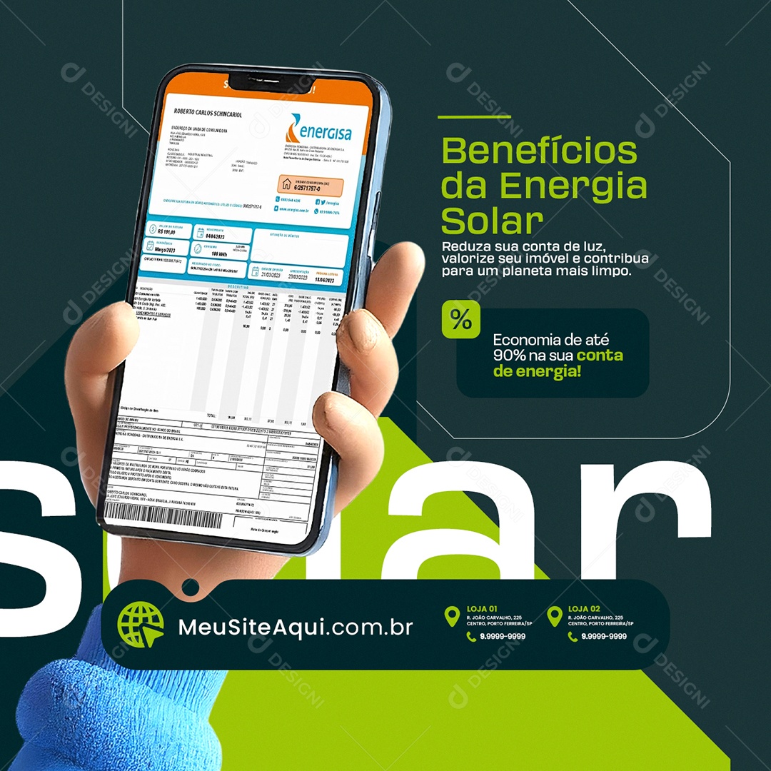 Social Media Benefícios da Energia Solar PSD Editável