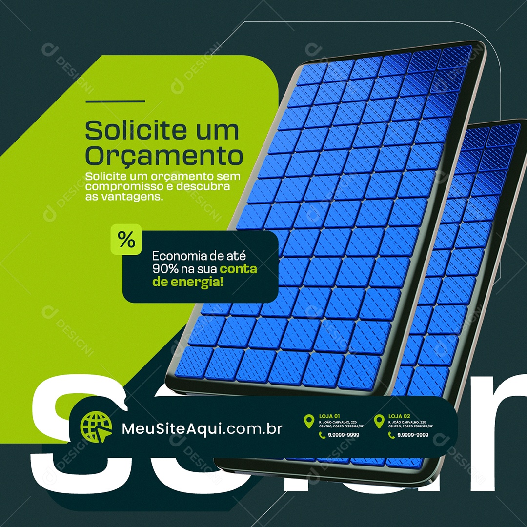 Energia Solar Solicite um Orçamento Social Media PSD Editável