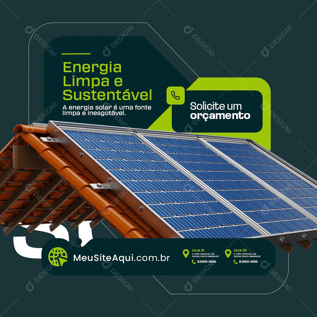 Energia Solar Energia Limpa e Sustentável Social Media PSD Editável